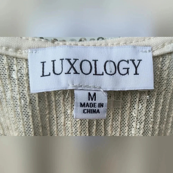 Luxology Women's Sequined Dressy Cream Colored Puffy Sleeve Blouse, M, NWT - Picture 3 of 8